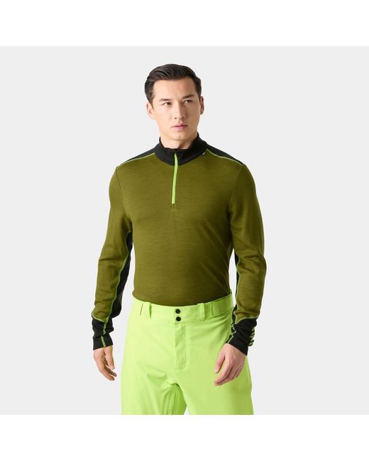 Helly Hansen Green Lifa Merino Midweight 1/2 Zip Base Layer for men