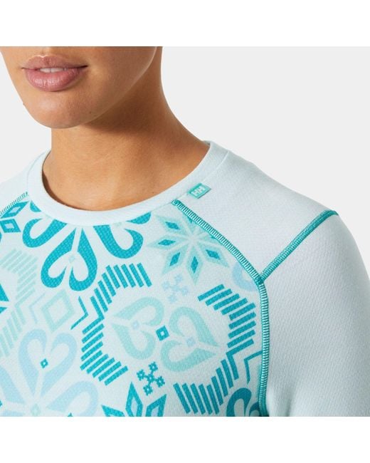 Helly Hansen Blue Lifa Merino Midweight Graphic Crew Base Layer