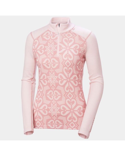 Helly Hansen Pink Lifa Merino Midweight Graphic 1/2 Zip Base Layer