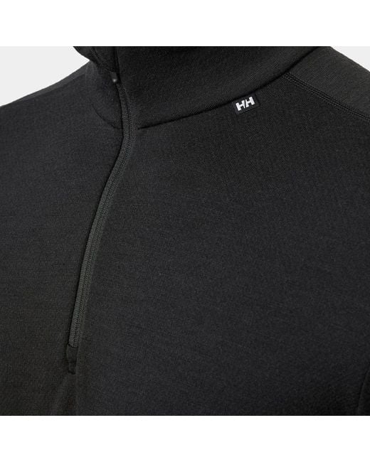 Helly Hansen Black Lifa Merino Midweight 1/2 Zip Base Layer for men