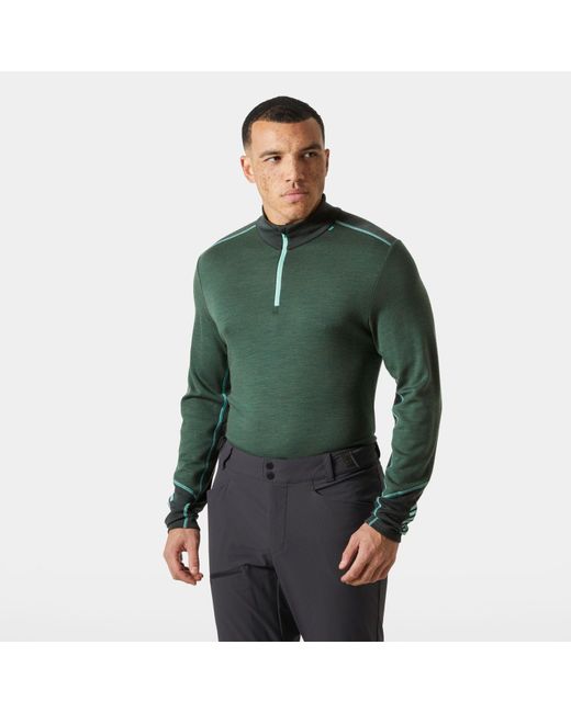 Helly Hansen Green Lifa Merino Midweight 1/2 Zip Base Layer for men