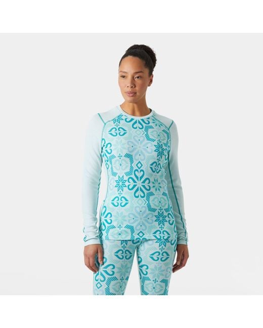 Helly Hansen Blue Lifa Merino Midweight Graphic Crew Base Layer