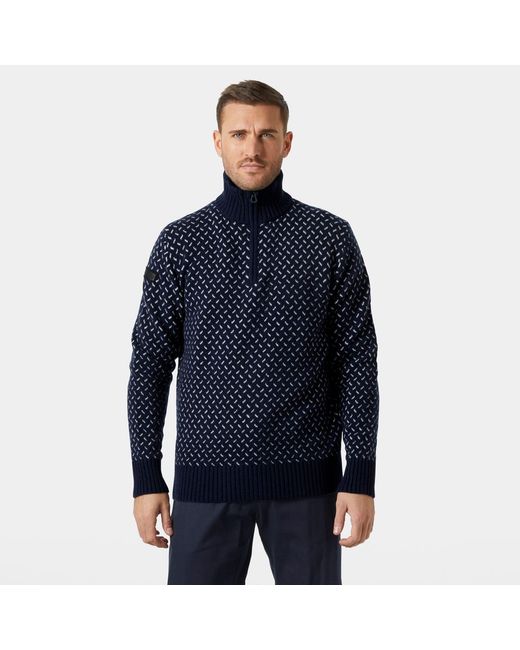 Helly Hansen Blue Men's Arctic Ocean Icelander Wool Knit Half-zip Sweater Mens for men