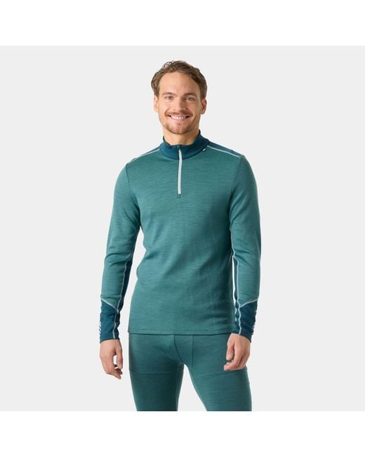 Helly Hansen Green Lifa Merino Midweight 1/2 Zip Base Layer for men