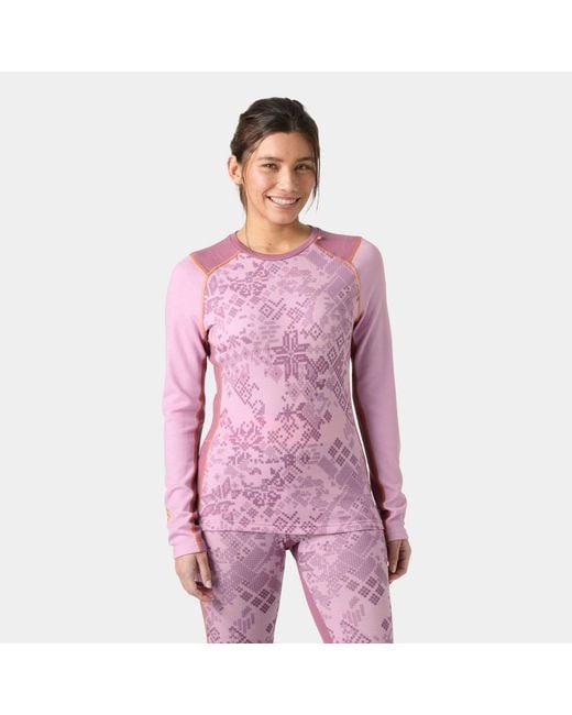 Helly Hansen Pink Lifa Merino Midweight Graphic Crew Base Layer
