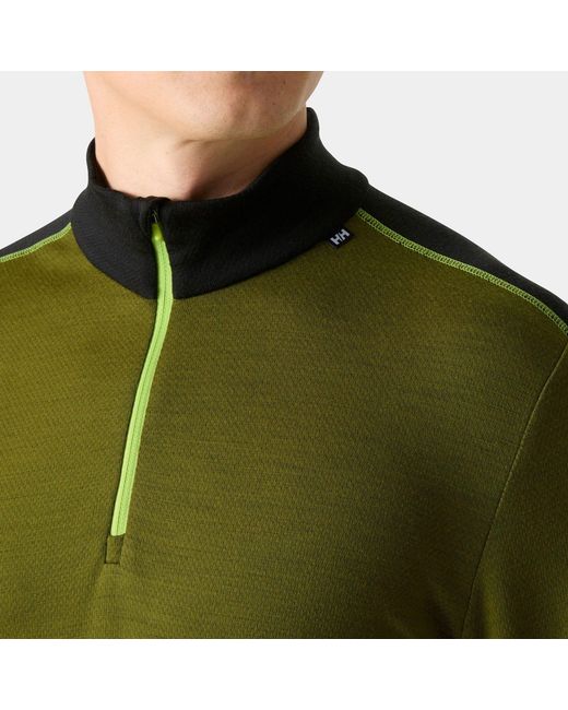 Helly Hansen Green Lifa Merino Midweight 1/2 Zip Base Layer for men