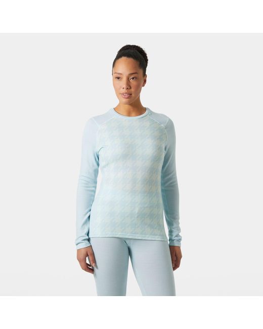 Helly Hansen Blue Lifa Merino Midweight Graphic Crew Base Layer