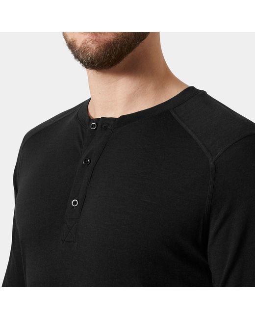 Helly Hansen Black Durawool Long Sleeve Henley for men
