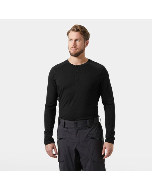 Helly Hansen Black Durawool Long Sleeve Henley for men
