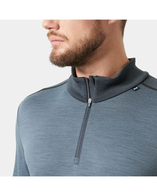 Helly Hansen Blue Lifa Merino Midweight 1/2 Zip Base Layer for men