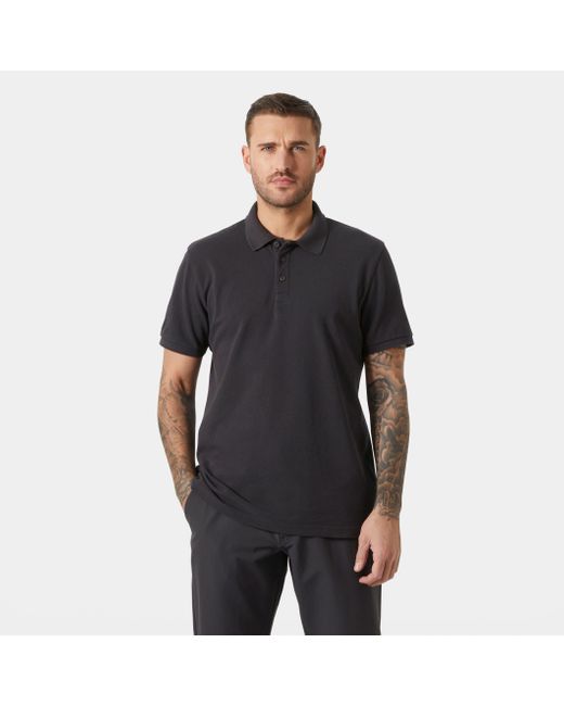 Helly Hansen Black Crew Cotton Pique Quick-Dry Polo Shirt