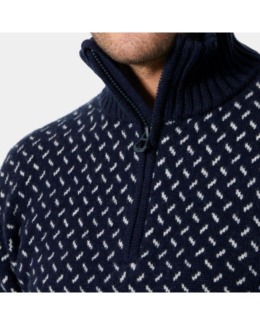 Helly Hansen Blue Men's Arctic Ocean Icelander Wool Knit Half-zip Sweater Mens for men