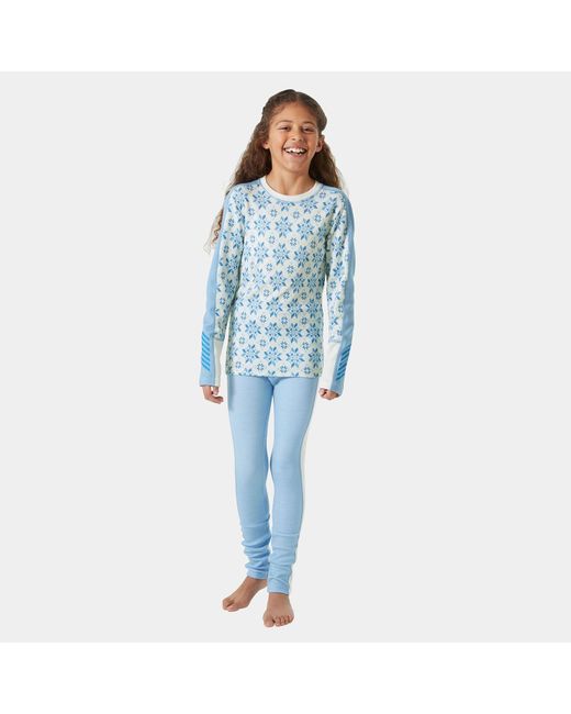 Juniors' Graphic Lifa Merino Base Layer Set Blu di Helly Hansen in Blue