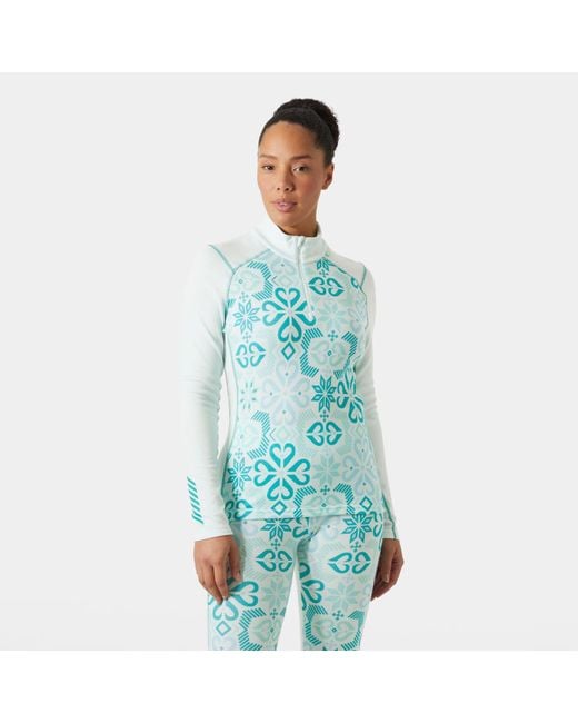 Helly Hansen Blue Lifa Merino Midweight Graphic 1/2 Zip Base Layer