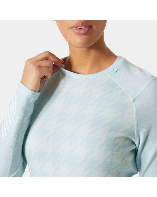 Helly Hansen Blue Lifa Merino Midweight Graphic Crew Base Layer