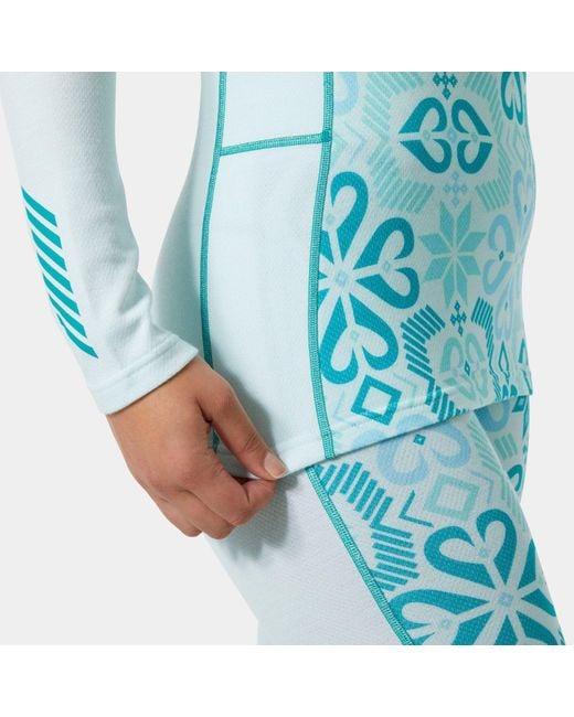 Helly Hansen Blue Lifa Merino Midweight Graphic Crew Base Layer