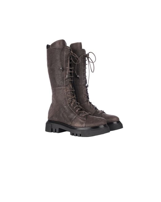 HENRY BEGUELIN ARCHIVE Black Lace-Up Boot Grattato Dark