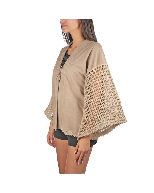 Henry Beguelin Natural Suede And Crochet Kimono