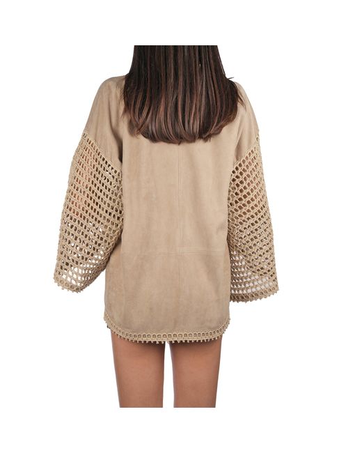 Henry Beguelin Natural Suede And Crochet Kimono