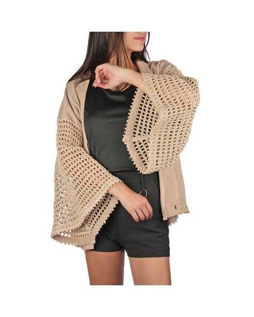 Henry Beguelin Natural Suede And Crochet Kimono