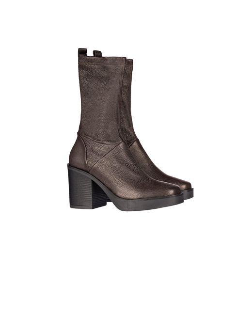 HENRY BEGUELIN ARCHIVE Brown Square Toe Bootie Stretch Old Iron