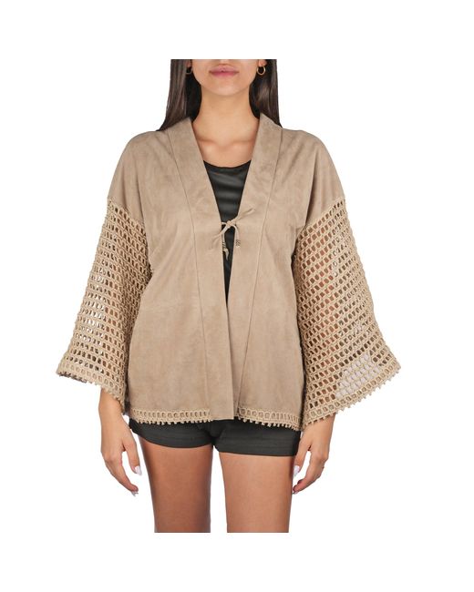 Henry Beguelin Natural Suede And Crochet Kimono