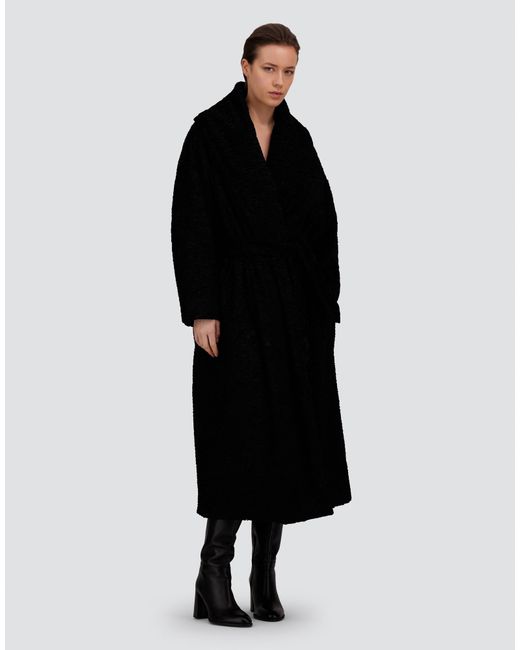 Herno Black Astrakhan-Effect Fur-Touch Coat