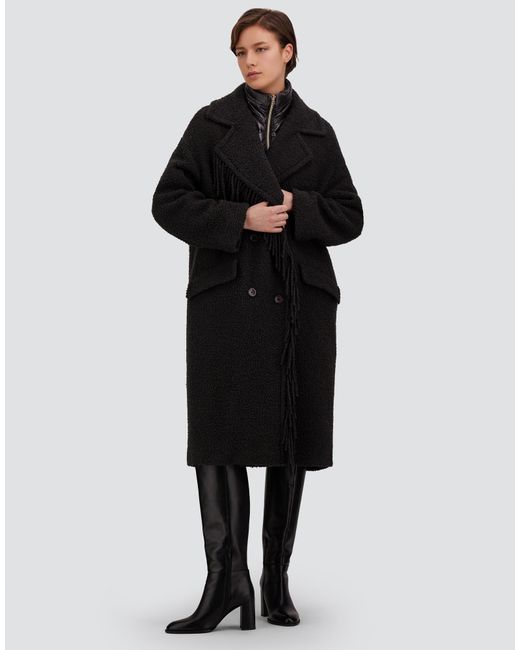 Herno Black Teddy Coat With Fringing And Nylon Ultralight