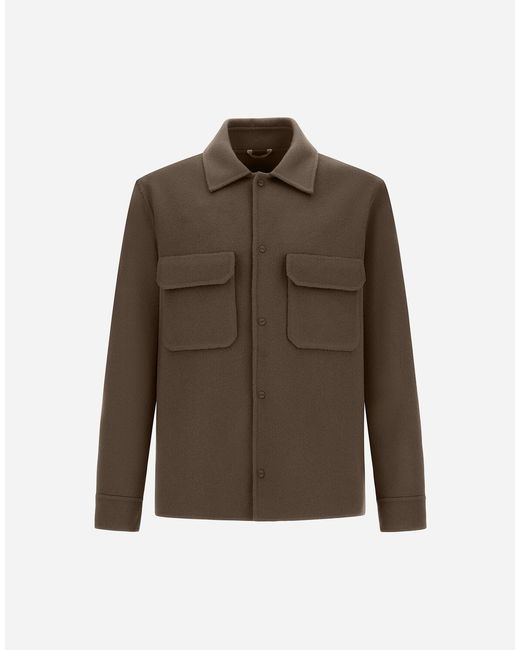 Herno Brown Chaqueta Camisera Resort De Double Faced Pure Wool for men