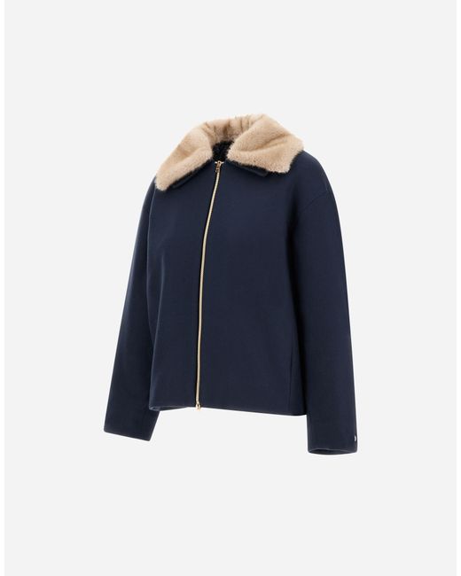Herno Blue Ecowool Jacket With Mink-Effect Fur Detail