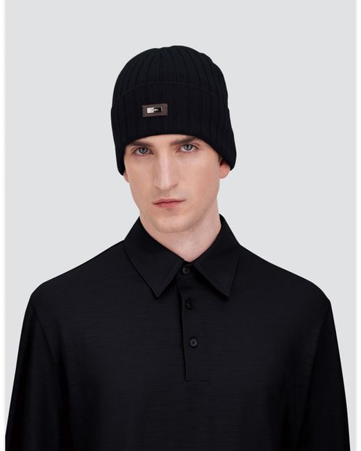 Herno Blue English Rib Cashmere Beanie for men