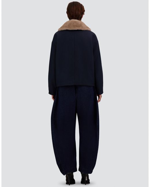 Herno Blue Ecowool Jacket With Mink-Effect Fur Detail
