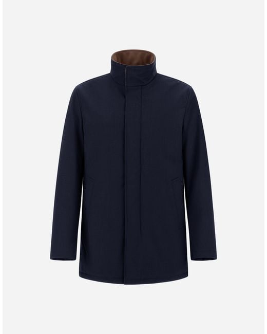 Herno Blue Mélange Twill And Suede Effect Coat for men