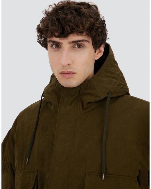 Herno Green Waxed Tech Cotton Long Parka for men