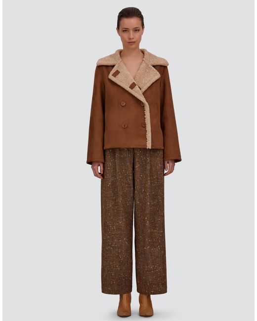 Herno Brown Shearling-Effect Pea Coat