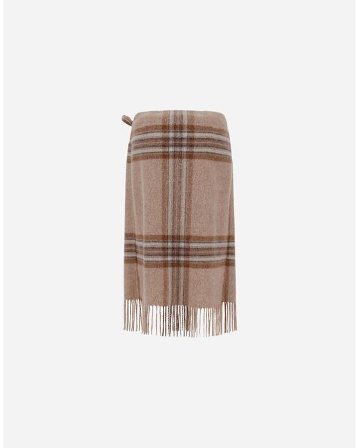 Herno Natural Alpaca Skirt With Check Pattern