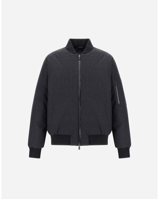 Herno Blue Flannel Bomber Jacket With Waterproof Membrane for men