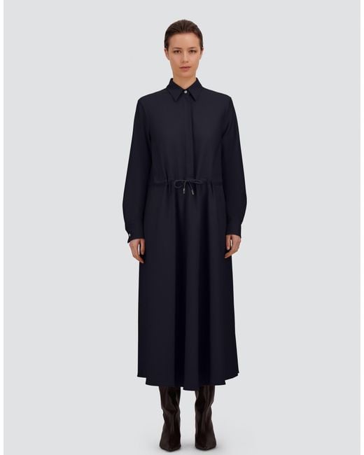 Herno Blue Wool Gabardine Chemisier Dress