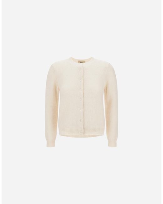 Herno White Stocking-Stitch Alpaca And Wool Cardigan