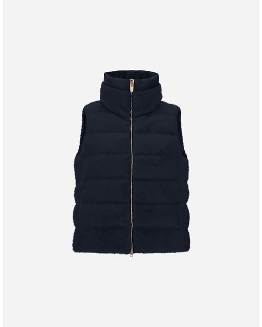 Herno Blue Vest In Lady Alternative Fur And Nylon Ultralight