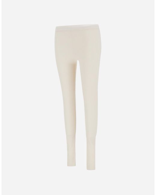 Herno White Ribbed Wool Leggings