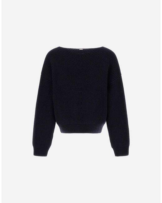 Herno Blue Wool Sweater With Raised Knit