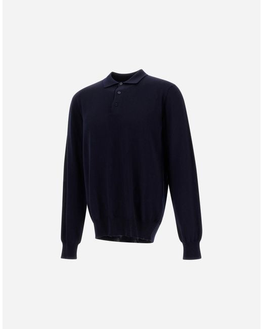 Herno Blue Merino Wool Polo Shirt for men