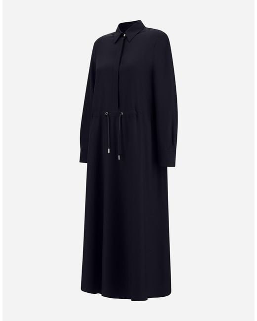 Herno Blue Wool Gabardine Chemisier Dress