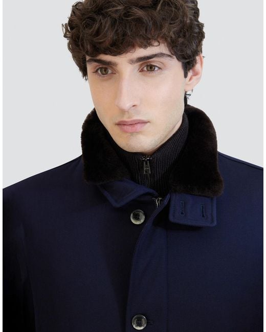 Herno Blue Abrigo Tres Cuartos De Diagonal Wool for men
