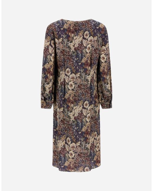 Herno Blue Satin Dress With Floral Print