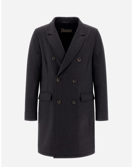 Herno Black Wool Tweed Coat for men