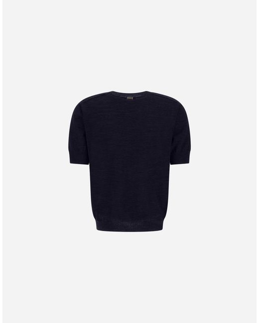Herno Blue Stocking-Stitch Extrafine Wool T-Shirt