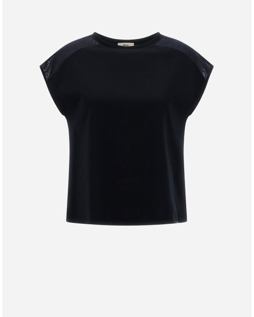 Herno Black Chic Cotton Jersey And Chic Mesh T-shirt