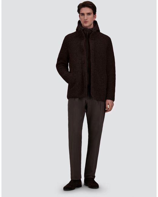 Herno Brown Wool Jacket With Raised Texture And Cable-Knit Detailing for men